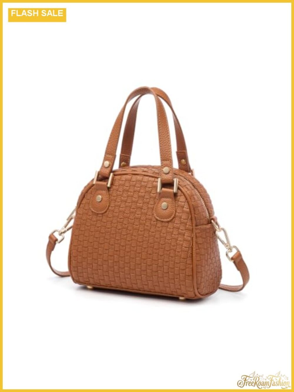 Woven Vegan Leather Satchel Crossbody Bag with Adjustable Strap
